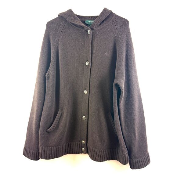 Lauren Ralph Lauren Sweater Wool Cashmere Angora Blend Cardigan Brown Classic XL - Picture 1 of 13